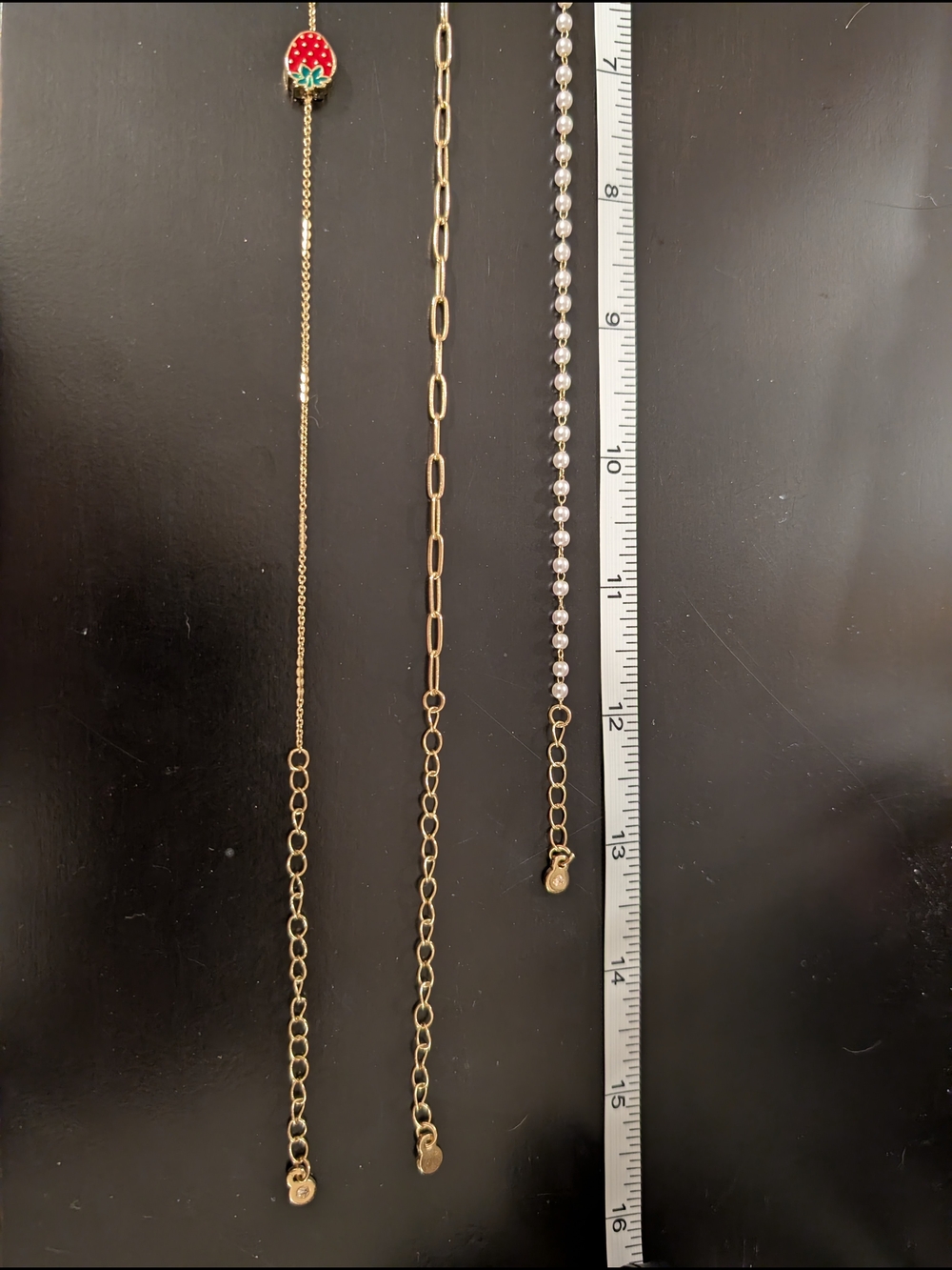 Gold Layered Necklace Set with Pearl Strand and Red Strawberry Pendant - Picture 2 of 3